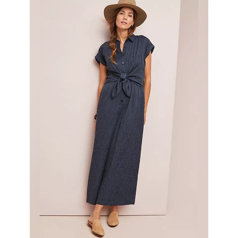 Ett:Twa Anthropologie Navy Patterned James Tie-Waist Jumpsuit Size 2 - Picture 5 of 12